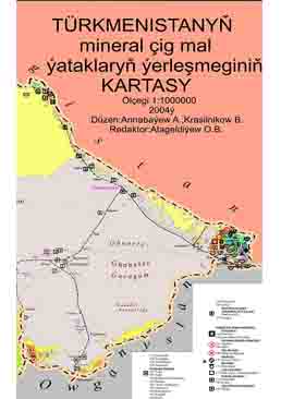 Türkmenistanyň çig mineral mal ýataklary ýerleşmeginiň kartasy